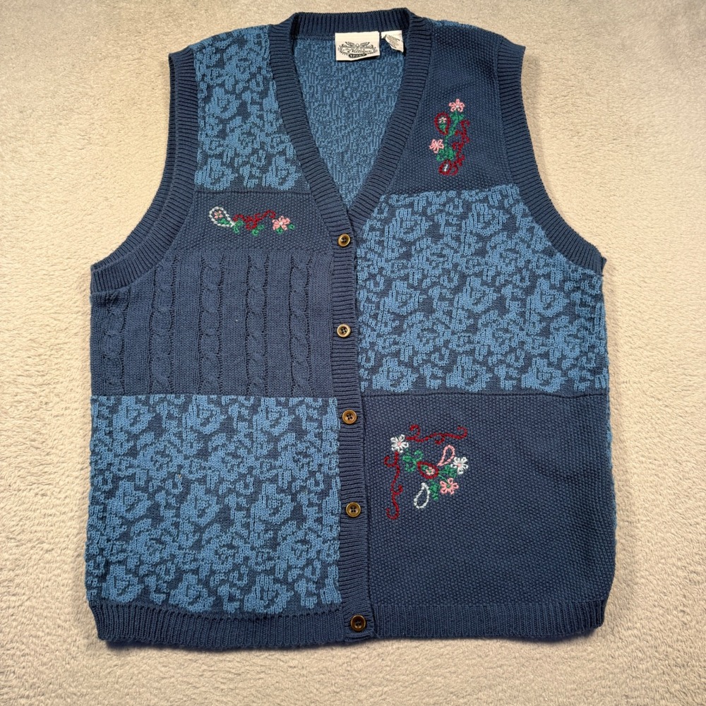 Vintage Villager Sport Womens Floral Patchwork Sweater Vest USA Made Cottagecore